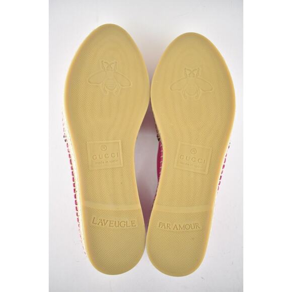 Gucci Pilar Pink Canvas Black Leather Trim GG Logo Print Flat Espadrilles 40 - Picture 12 of 12